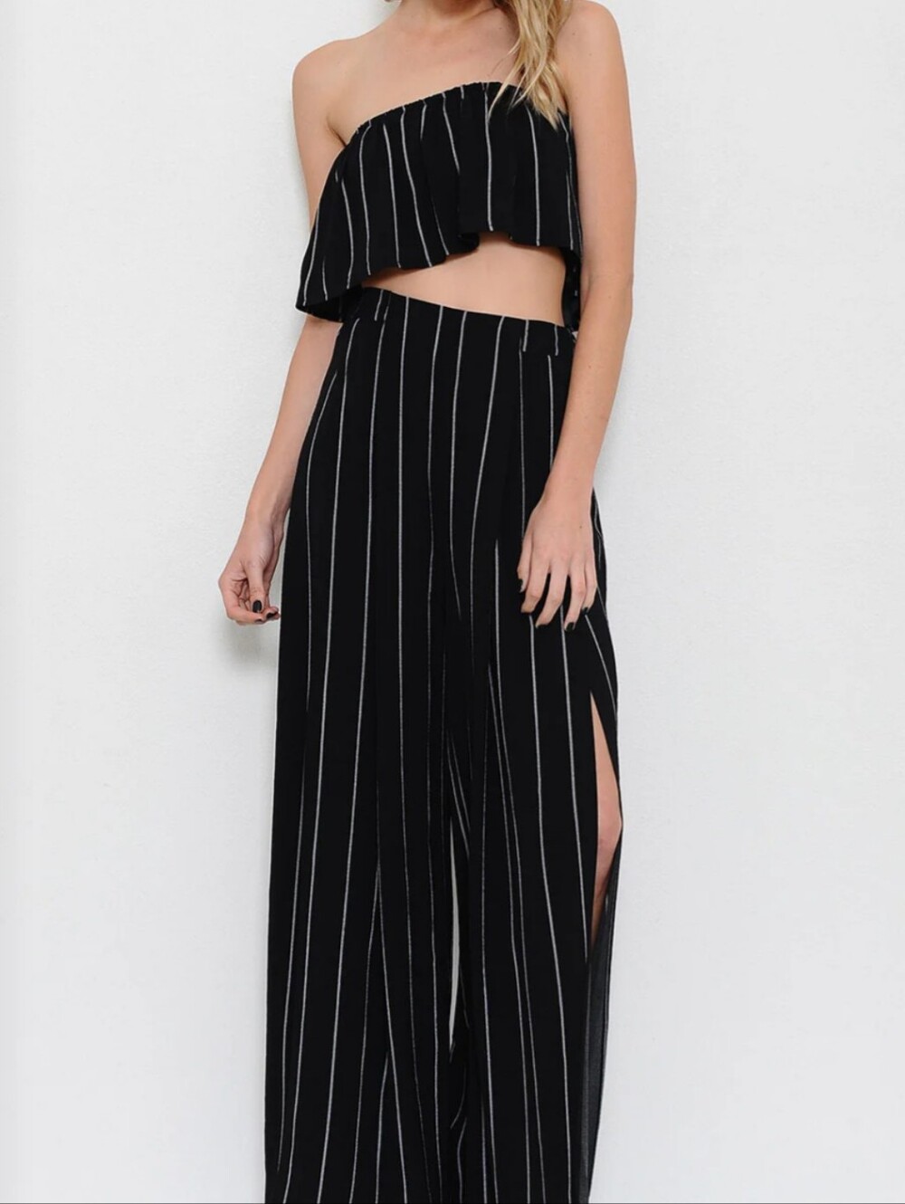 L'Atiste By Amy Crop Top And Palazzo Wrap Pants, Small, Black and White